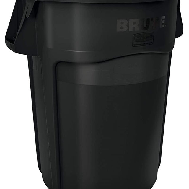Rubbermaid Commercial Products BRUTE Heavy-Duty Round Trash/Garbage Can with Venting Channels - 55 Gallon - Black (Pack of 1)