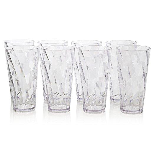 Optix Premium Quality Plastic 20oz Water Cup Tumblers | Set of 8 Clear