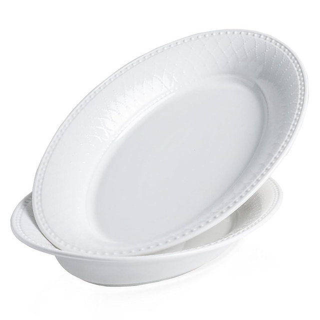 Kanwone Ceramic Large Serving Bowls, Oval Serving Platters for Entertaining, 13" Porcelain Serving Dishes for Dinner, Pasta, Salad, Turkey, Fruit, Bread, Appetizers, Microwave Safe, White, Set of 2