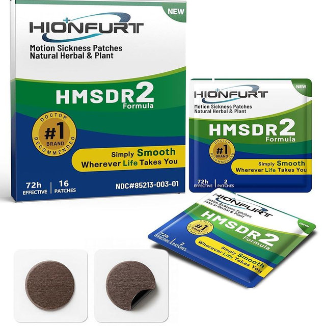 Hionfurt HMSDR2 16ct Motion Sickness Patches – Sea Sickness Patches for Cruise, Car, Airplane – Non-Drowsy, 72H Lasting