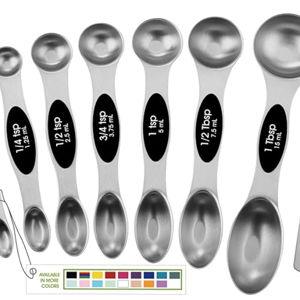 Spring Chef Stainless Steel Magnetic Measuring Spoons Set with Strong N45 Magnets, Heavy Duty Metal Kitchen Gadgets for Baking & Cooking, Fits in Most Kitchen Spice Jars, Set of 8 with Leveler, Black