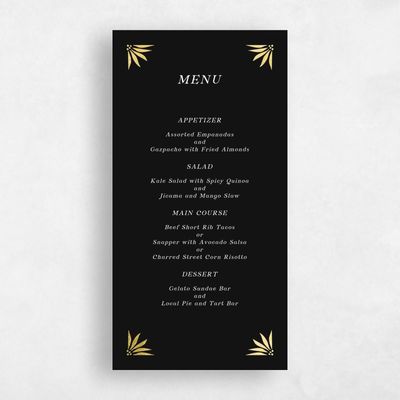 Black Greenery Wedding Menu - Onyx Foil