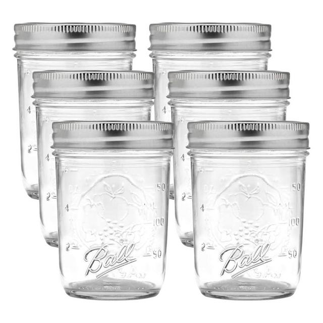 Ball Regular Mouth Glass Mason Jars with Lids and Bands, Used for Canning (Half Pint, 8 Ounce (Pack of 6))