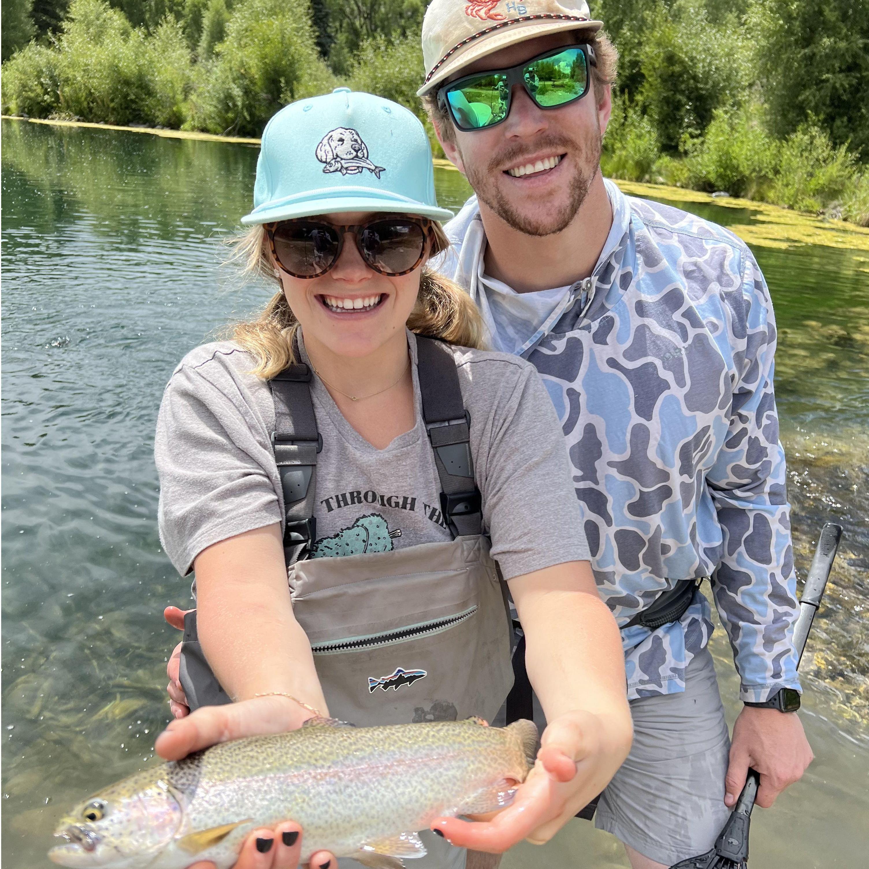 Brooke partaking in Brooks' favorite activity, fly-fishing in Colorado!