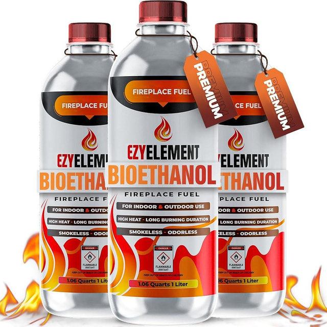 Bioethanol Fireplace Fuel 3 x 1 Liter - Clean Burning, Odorless, and Smokeless Bioethanol Fuel for Tabletop Fireplaces, Bio Ethanol Fuel for Table Top Fire Pit, Renewable Ethanol Fire Pit Fuel Burners
