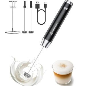 Maestri House Rechargeable Milk Frother with Stand, LunaFro Handheld Electric Foam Maker Waterproof Detachable Stainless Steel Whisk Drink Mixer Foamer for Lattes, Cappuccino