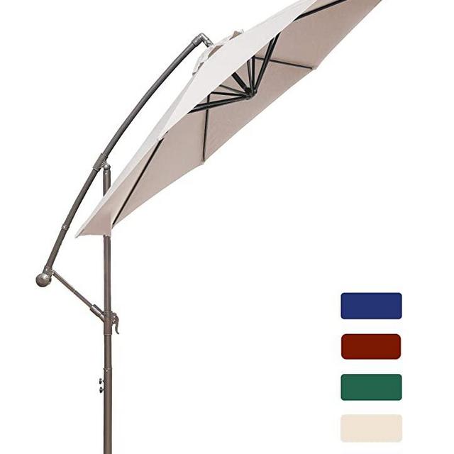 HASLE OUTFITTERS Offset Patio Umbrella 10FT Cantilever Umbrella Outdoor Market Umbrella Hanging Umbrella with Cross Base Beige