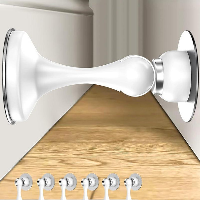 Crosize Magnetic Door Stoppers 6 Pack, Stainless Steel Door Stops for Wall and Floor Mounting, Door Holder Keep Door Open, No Drilling Door Stop with 3D Adhesive Tapes, White