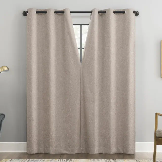 40"x96" Sun Zero Aldwin Slub Texture Magnetic Closure 100% Blackout Grommet Curtain Panel Stone