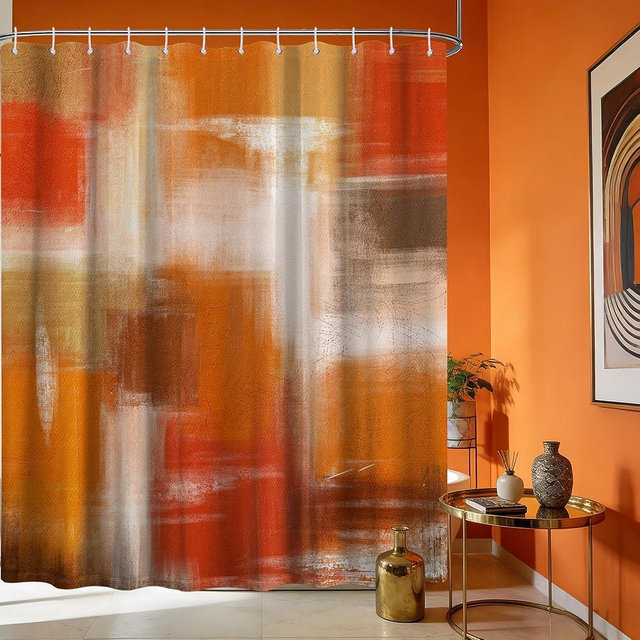 dueeia Orange Aabstract Shower Curtain Burnt Orange and White Oil Painting Shower Curtains for Art Bathroom Decor, Waterproof Fabric 70 x 72 inch with Hooks