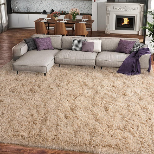 Ailyei 8x10 Large Area Rugs for Living Room, Ultra Soft Beige Big Shag Rug for Bedroom Nursery, Modern Fluffy Plush Carpet for Girls Boys Kids Room Dorm Home Decor, Upgrade Non-Slip