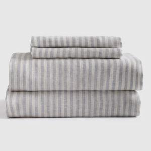 Linen Sheets | Quince in Mist/White Stripe