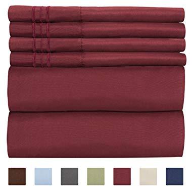 Queen Size Sheet Set - 6 Piece Set - Hotel Luxury Bed Sheets - Extra Soft - Deep Pockets - Easy Fit - Breathable & Cooling Sheets - Wrinkle Free - Comfy - Burgundy Bed Sheets - Queens Sheets - 6 PC