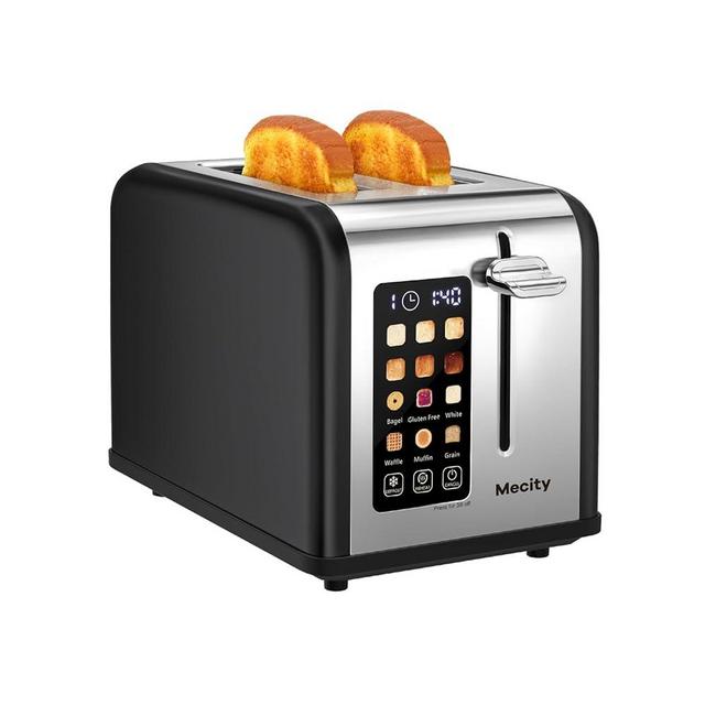 Mecity 2 Slice Toaster Touch Screen 1.5" Wide Slot, Stainless Steel Smart Bread Toaster for Bagel Muffin Waffle Gluten Free Breads, Timer, Defrost, Reheat, 120V 825W