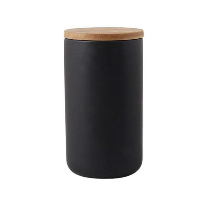 YYW Ceramic Food Storage Jar Canister with Airtight Wooden Lid, Modern Design Food Canisters Loose Tea Coffee Sugar Spice Nuts Snacks Seasonings Storage Jar Caddy (Black 35.19oz/1000ml)