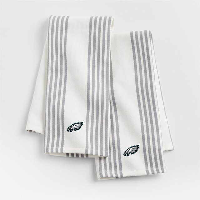 NFL Philadelphia Eagles Cuisine White with Grey Stripe Organic Cotton Dish Towels, Set of 2