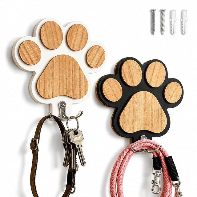 Pipigaty 2-Pack Dog Leash Holder for Wall By the Door, Paw-Shaped Leash Hooks for Wall Decorative Wall Hooks for Hanging Keychain, Coats & Towels, Gifts for Pet Lovers & Dog Owners