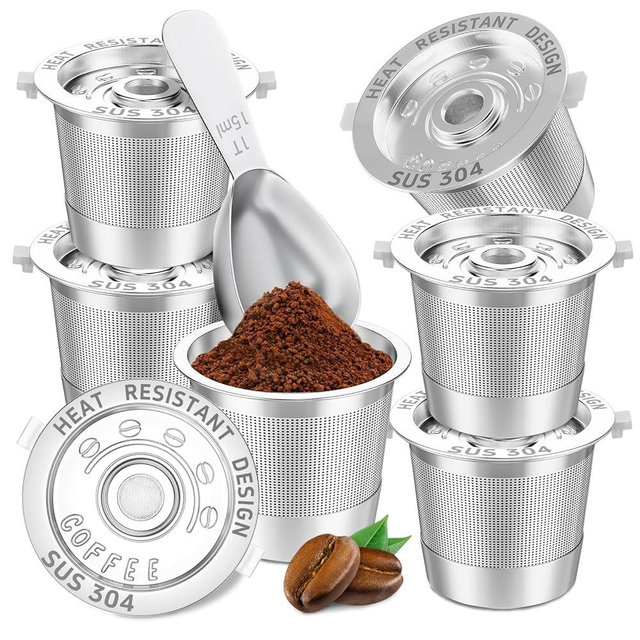6 Pack Reusable K Cups Coffee Pods for Keurig 1.0: Stainless Steel Reusable Coffee Pods for Keurig Coffee Pods Reusable, BPA-Free, SUS 304‌, Scoop, Heat Resistant Handles