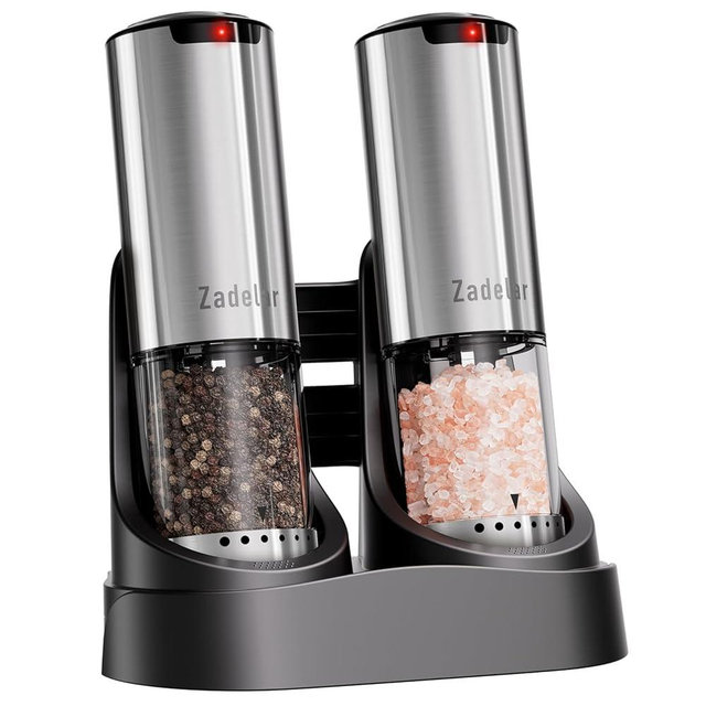 Electric Rechargeable Salt and Pepper Grinder Set,Automatic Pepper Mill Grinder with USB C Charging Dock,Upgraded 95ml Large Capacity,Adjustable Coarseness,LED Light,Stainless Steel