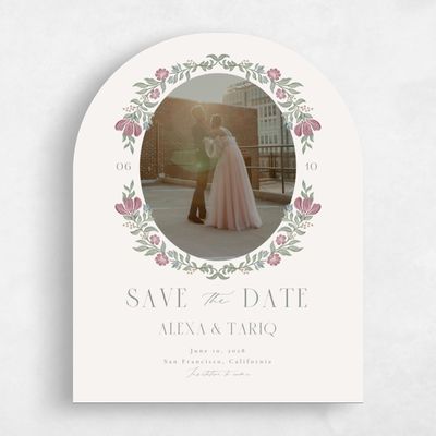 Beige Arch Wedding Save the Date - Mirelia Photo