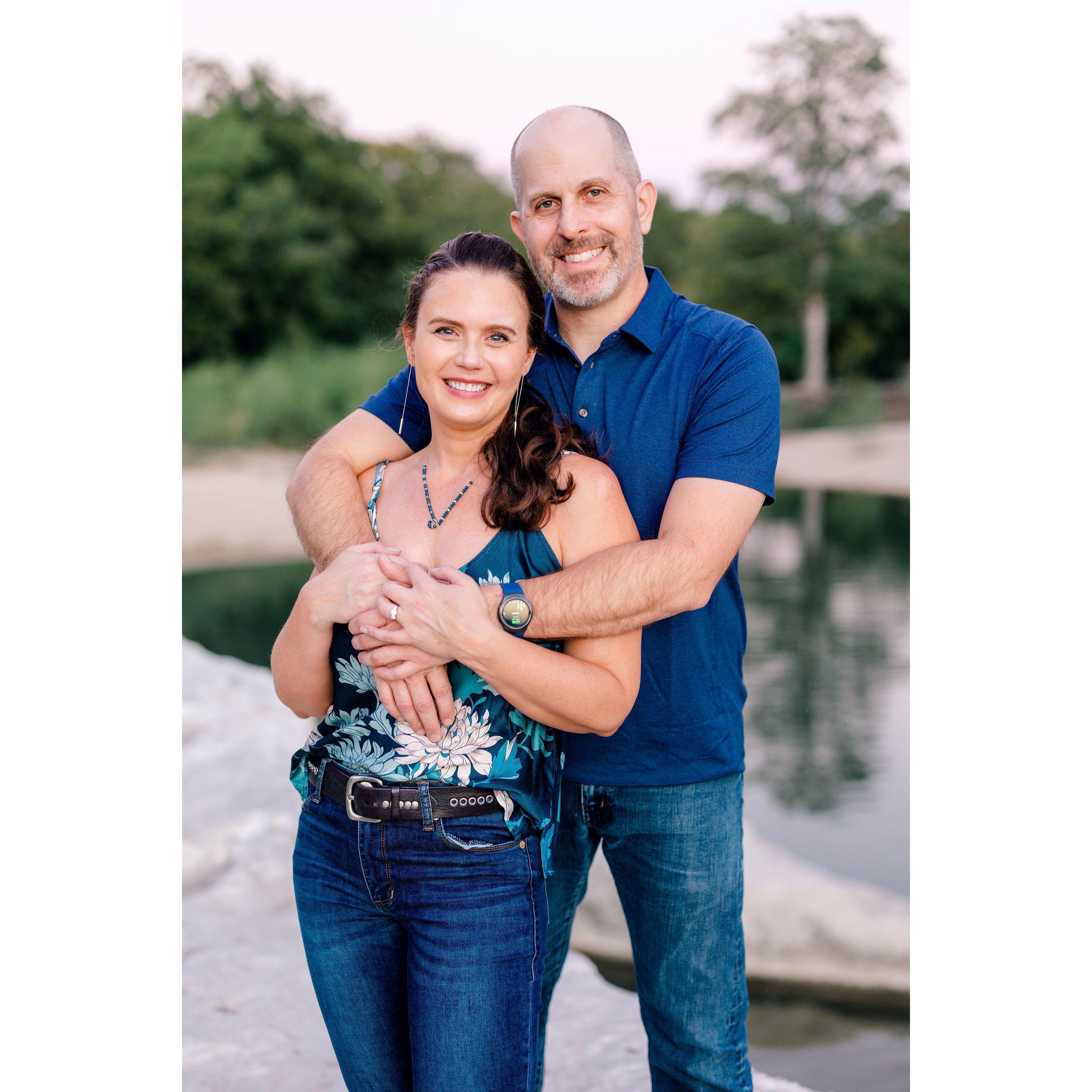 Engagement photo at McKinney Falls State Park.