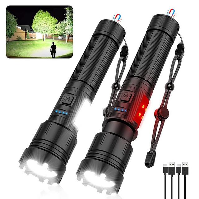 Rechargeable Flashlights High Lumens, 2Pack Super Bright 3500 Lumens Magnetic LED Flashlight with COB Light, Type-C, 7 Modes, Zoomable, IPX6 Waterproof Best Tactical Flashlights for Emergency Camping