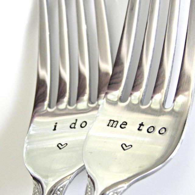 I Do, Me Too. Hand Stamped Fork set for...
