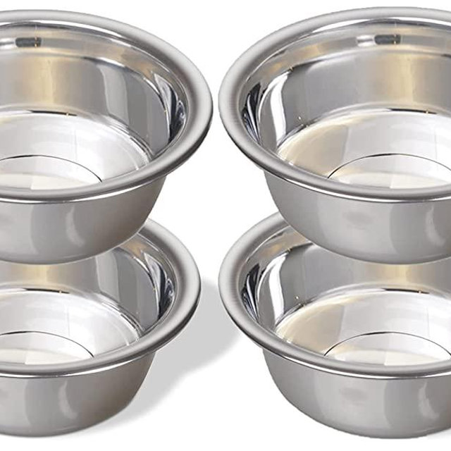 Greendale - 4 Pack - Large (6.75 Cups) - Stainless Steel Metal Dog Bowls - Perfect for Dog Food and Water