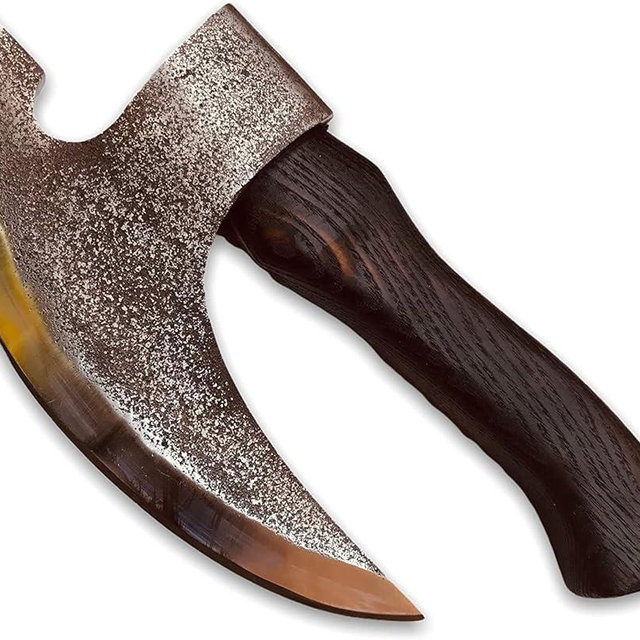 Forest Hunting/Viking Steel Pizza Axe Authentic Medieval Pizza Cutter Axe Hand forged ax Rocking Pizza Gift Knife with leather sheath (Black FH2022)