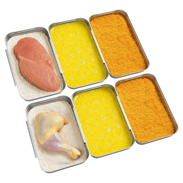 Navaris Stainless Steel Breading Trays, Set of 6 - Interlocking & Stackable Tray Design - 27x15cm Baking and Cooking Sheets - Oven and Dishwasher Ready for Versatile Kitchen Use