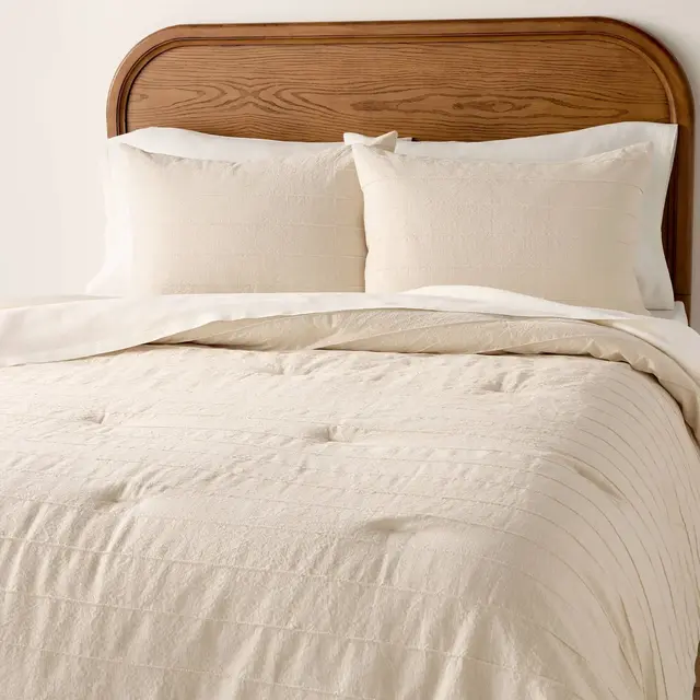 Full/Queen Stitch Stripe Duvet Cover Tan - Hearth & Hand™ with Magnolia