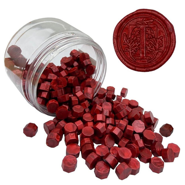 200pcs Burgundy Wax Seal Beads Octagon Sealing Beads Wine Red for Wedding Invitations Wax Seal Stamp Xmas Gift Wrapping Card Envelope Seal