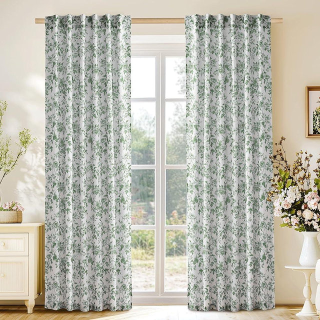 NICETOWN Floral Curtains for Living Room, Sage Green Linen Blend Sheer Drapes with Organic Botanical Peony Print, Light Filtering Privacy & Nature-Inspired Modern Home Decor, W52 x L84 in, 2 Panels