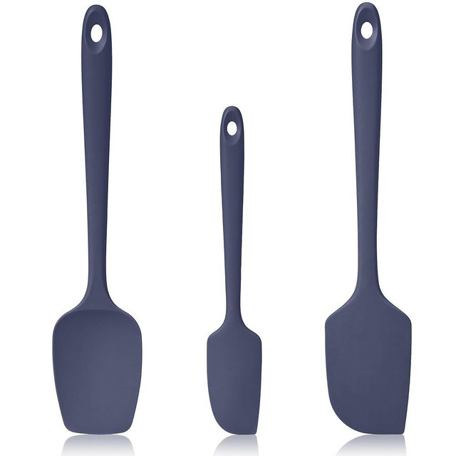 Lilybeam 600ºF Heat Resistant Spatulas, High Heat Food Safe Semless Kitchen Silicone Scraper Set for Cooking Baking Mixing Scraping Stirring Nonstick Cookware Pan Bowl (3Pcs,Midniaht Blue)
