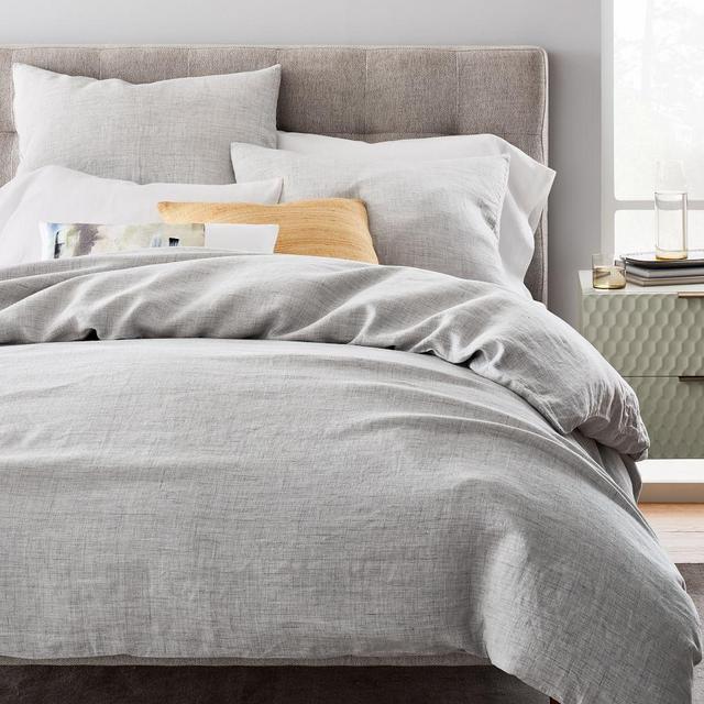 Belgian Flax Linen Fiber Dye Duvet & King Sham, Frost Gray, King