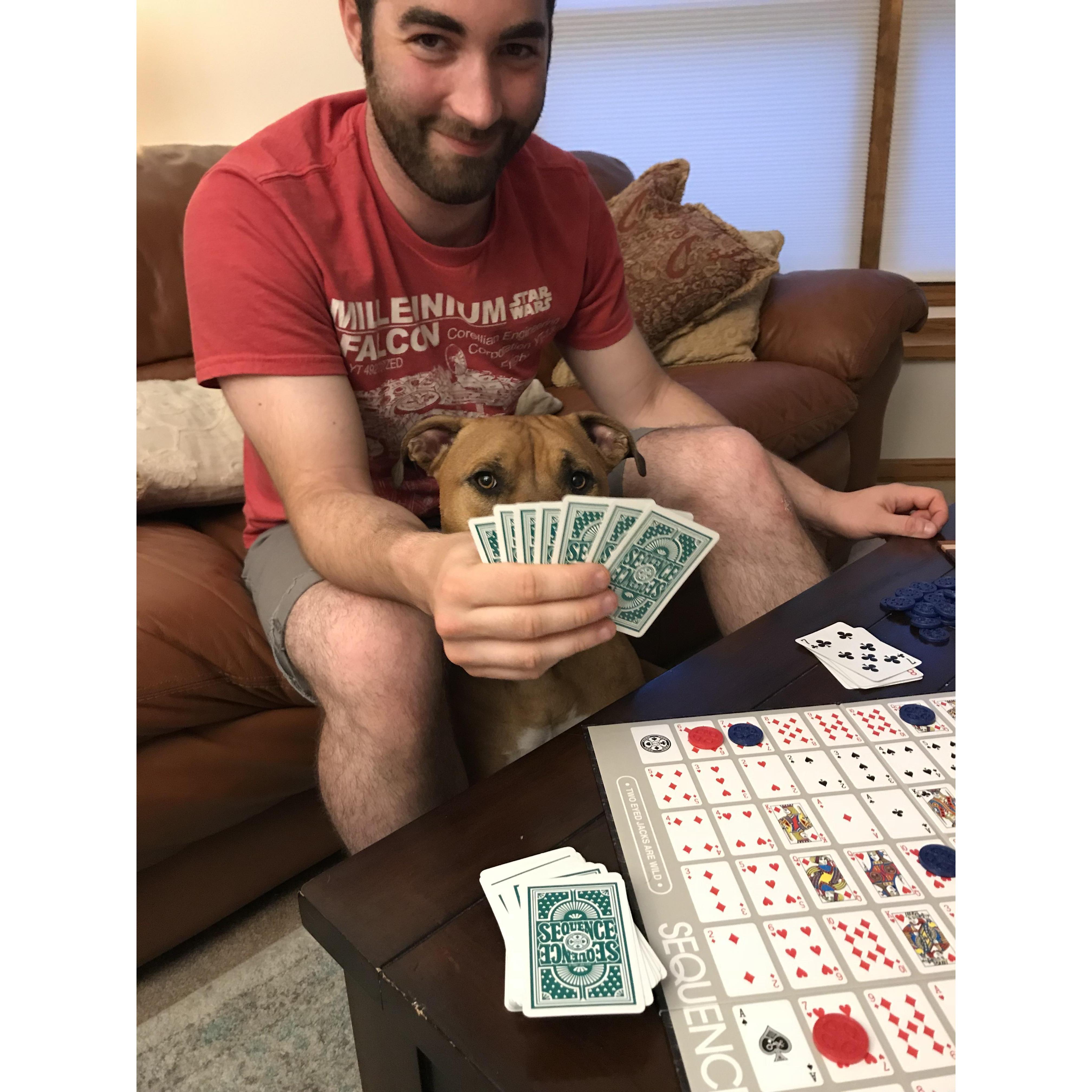 Summer 2018 - One of the many hundreds of times Lou has attempted to help Dan win Sequence (Elizabeth usually wins).