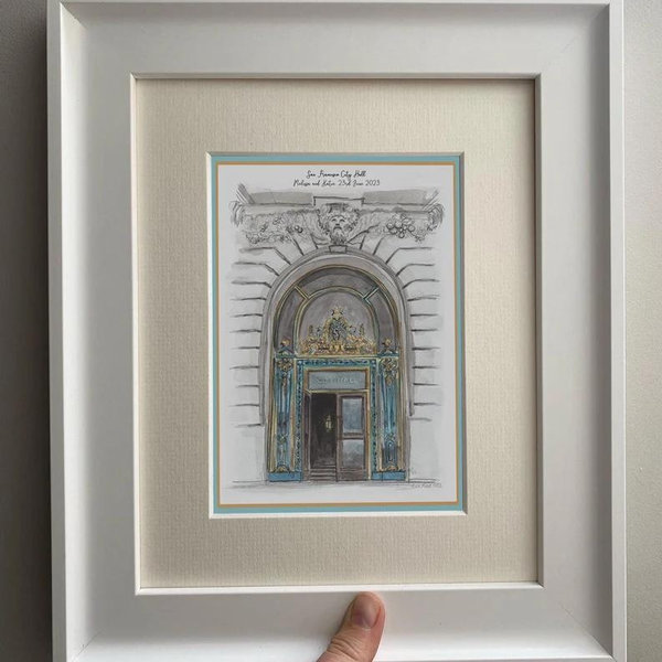 San Francisco City Hall Personalised Giclee Print - City Hall Wedding Gift - San Francisco Artwork - Wedding Day Watercolour Illustration