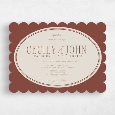 Brown Scalloped Wedding Invitation - Anara Landscape