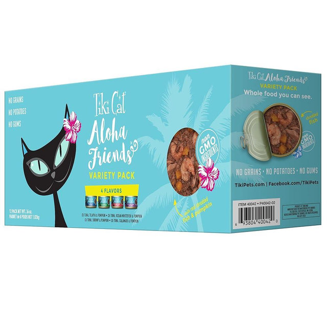 Tiki Cat Aloha Friends Variety Pack, Seafood Flavors with Pumpkin, Wet, High-Protein & High-Moisture Cat Food, For All Life Stages, 3 oz. Cans (Pack of 12)