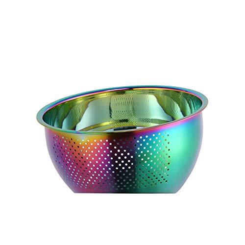 Meisha Rice Washing Bowl, Stainless Steel Versatile 3-In-1 Colander and Kitchen Strainer with Side Drainers for Rice, Vegetables & Fruit - Iridescent