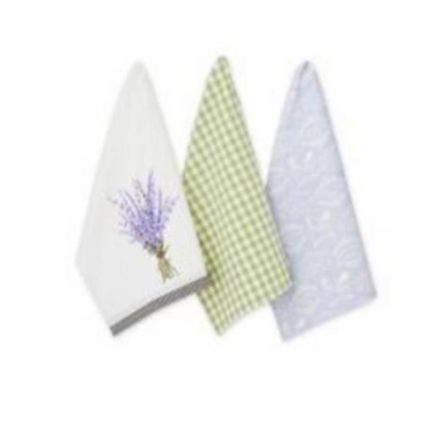 Design Imports Cotton Kitchen Towel Set Lightweight Fast-Drying Dish Towels, 18x28", Lavender Bouquet, 3 Piece