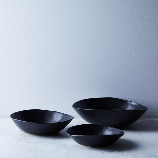 Handmade Wabi Sabi Nesting Serving Bowls - Black Large