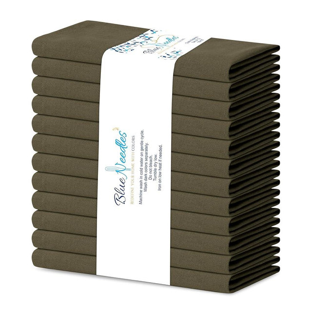 Blue Needles Solid Cloth Napkins Set of 12 Olive Green 100% Cotton Dinner Napkins 18x18 inches - Soft, Reusable and Washable Linen, Ideal for Spring Summer Events, Parties & Everyday Use