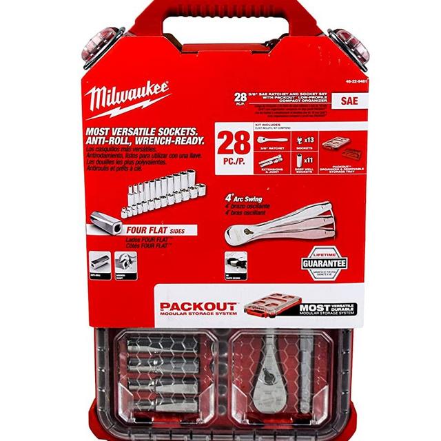 Milwaukee 48-22-9481 3/8 in. Drive SAE Ratchet and Socket Mechanics Tool Set with Packout Case (28-Piece)