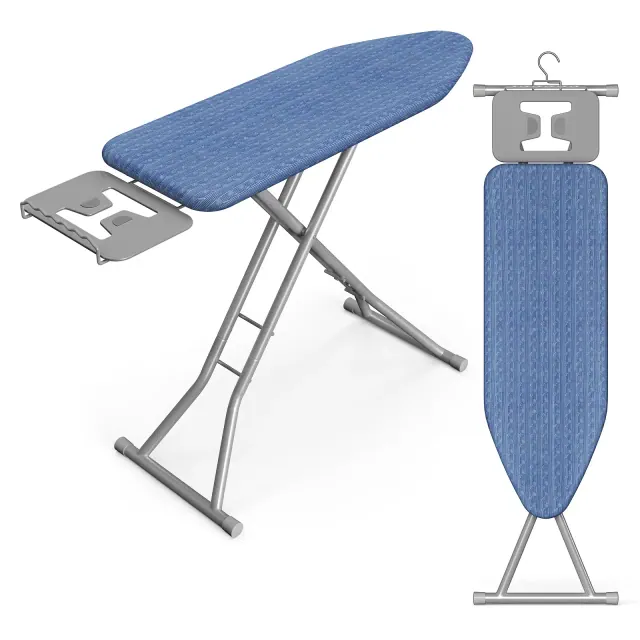 SONGMICS Ironing Board, Retractable Iron Rest, Foldable, 43 x 13 Inches, Space-Saving, Height Adjustable, Padded with Cover, Hook, Midnight Blue