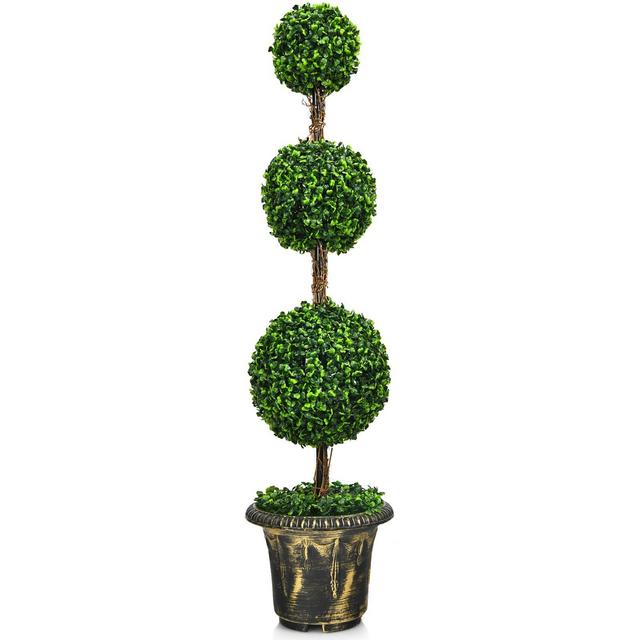Costway 4' Artificial Topiary Triple Ball Tree Plant Indoor Outdoor UV Resistant