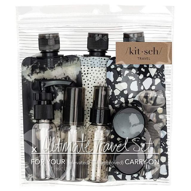 Kitsch Ultimate Travel Bottles Set, Travel Containers - 11pcs (Black & Ivory)