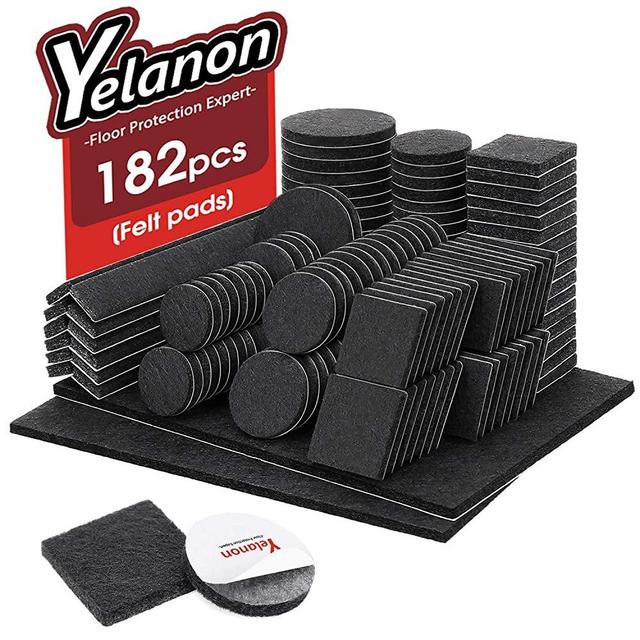 Yelanon Furniture Pads 182 Pieces - Felt Furniture Pads Self Adhesive Anti Scratch Floor Protectors for Chair Legs Feet, Protect Hardwood Tile Wood Floors & Laminate Flooring