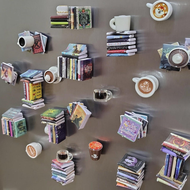 Books & Coffee - Tiny Handmade Magnet Pack (10 Magnets)