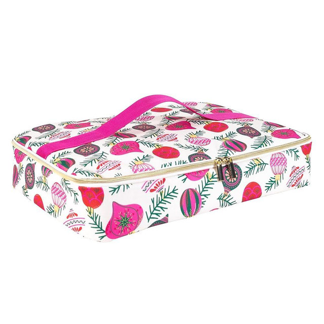 Martha Stewart Casserole Carrier for Hot or Cold Food, Fits 11.5” x 16.5” Dish, Insulated Food Carrier for Picnics, Cookouts, and Potlucks (Ornaments)